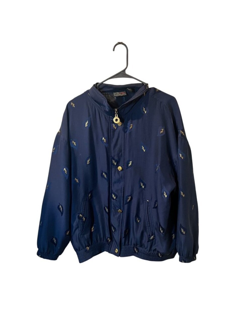 Vintage Mureli Navy Jacket With Leaf Embroidery & Gold Accents Women large